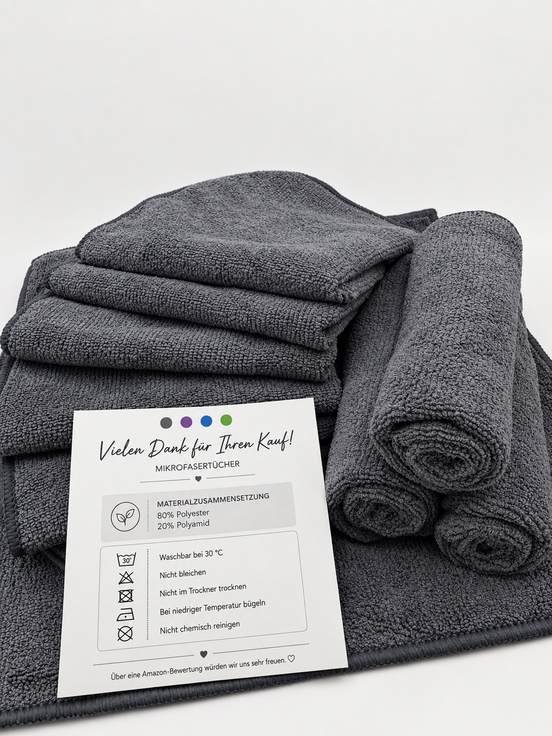 Graues Mikrofasertuch-Set mit Einlegekarte