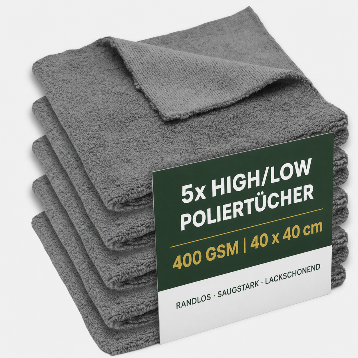 5er Set graue High-Low Mikrofasertücher mit 400 GSM