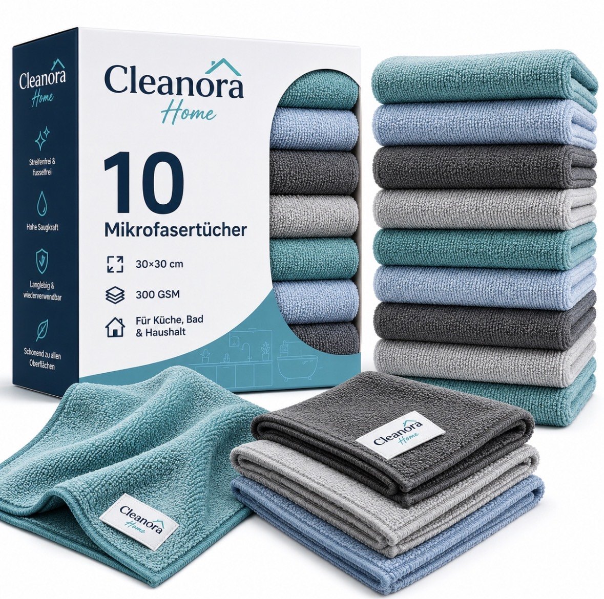 Helle Beispielbox für hochwertige Mikrofasertuch-Sets